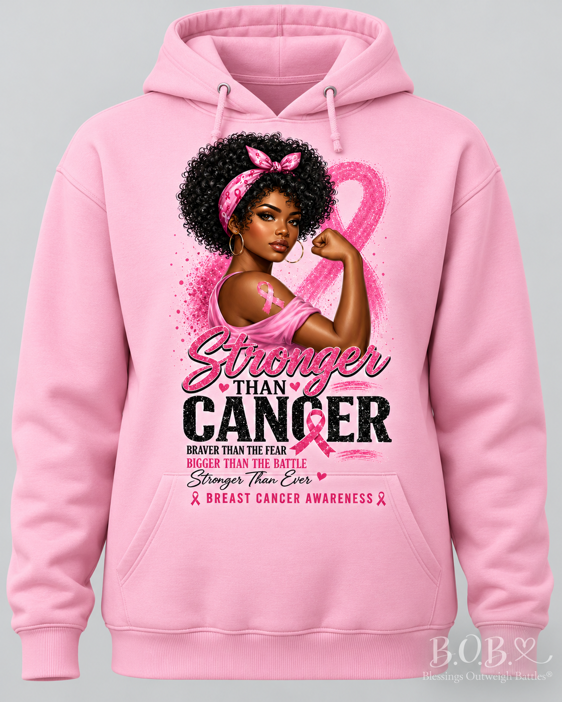 Stronger Than Cancer | Braver Than Fear Women's Pink Awareness Hoodie